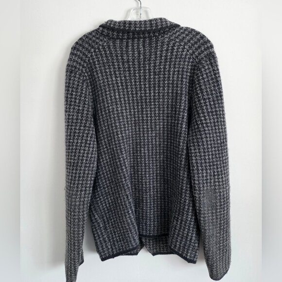 MASSIMO DUTTI | Wool Angora Yak knit cardigan Blazer Houndstooth Gray Sz M - Picture 2 of 8